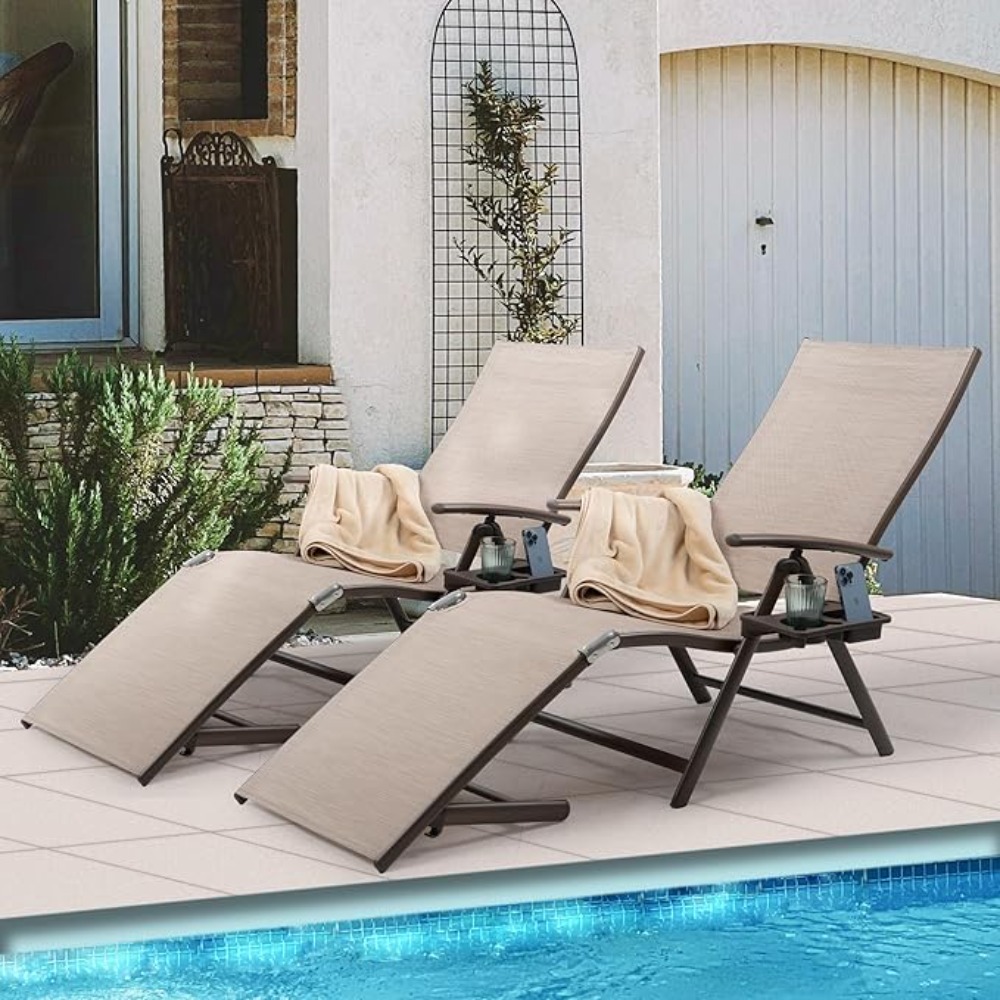 Deck Chair Lounger - Aluminiowe krzesło rozkładane, idealne na plażę,