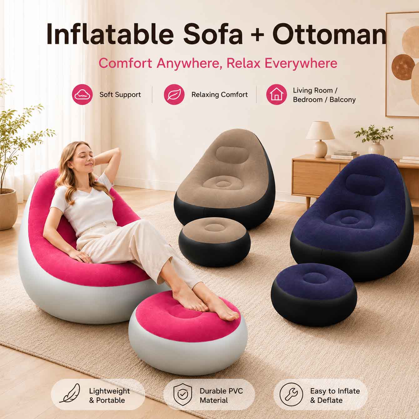 Outdoor Furniture Nearby - Nadmuchiwane krzesło dla dorosłych, przenośne nadmuchiwane