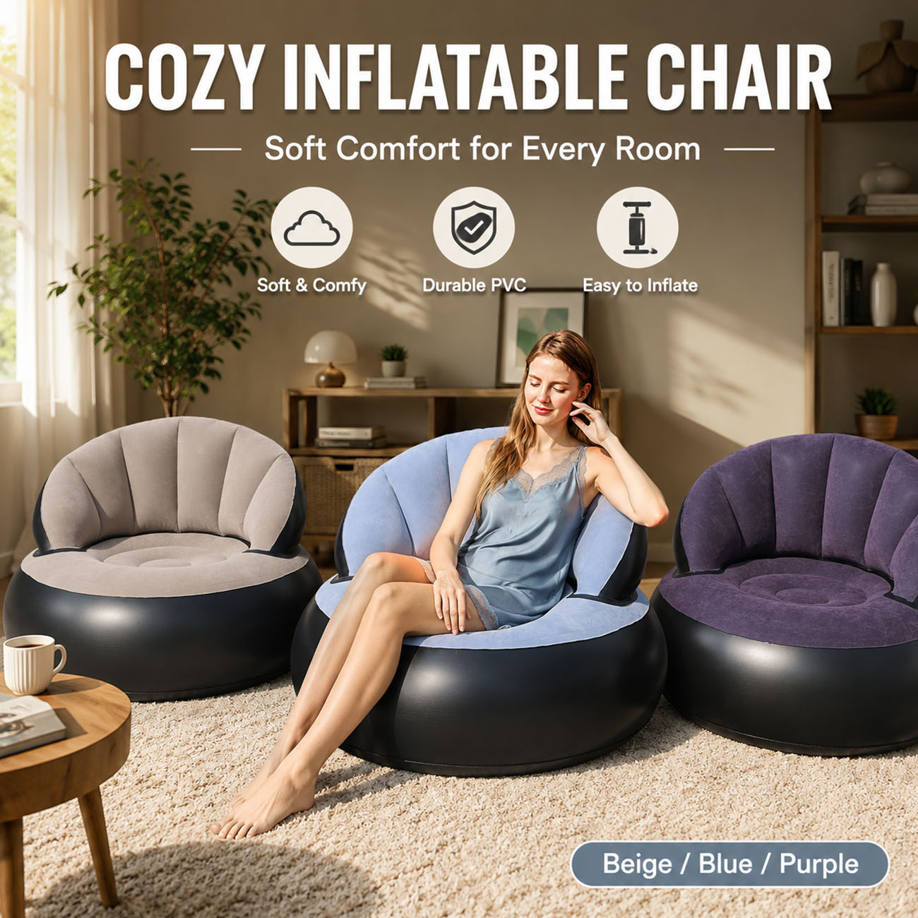 Outdoor Furniture Nearby - Nadmuchiwane krzesło dla dorosłych, wygodny fotel